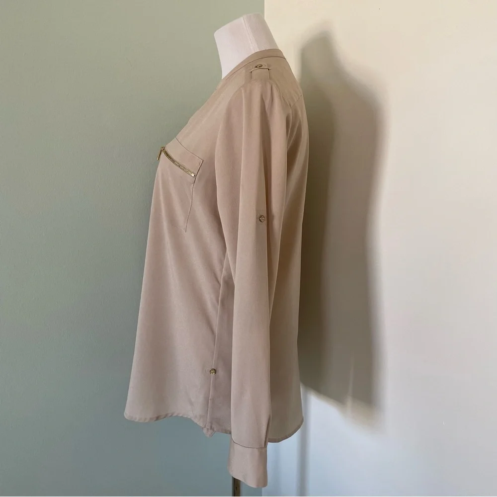 Calvin Klein Women’s Button Down Blouse Size S Beige